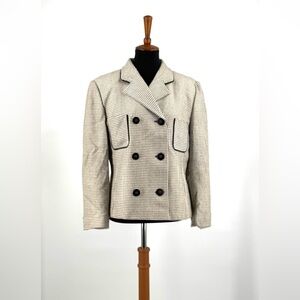 Louis Féraud Vintage 1990’s Double Breasted Wool Off White Black Blazer Size 12